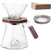 Lalord Pour Over caffettiera, set da 600 ml in vetro borosilicato con 100 filtri carta V02, collare in legno di noce e coperchio in vetro, macchina per caffè goccia, 1-3 tazze, trasparente (Set B-600