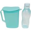 Tupperware Signoraware - Caraffa da 1,65 litri, per acqua, succo di frutta, latte, a prova di perdite, per api, succo, 1650 ml, turchese + borraccia Tupperware Ecoeasy turchese da 750 ml
