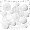 APKOL Set da 20 Pezzi Decorazioni Festa Bianco, Lanterne di Carta Pompon | di Seta Addobbi Matrimonio, Ventagli Sfere a Nido d'Ape Festone per Compleanno Battesimo Baby Shower