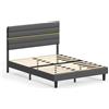 VASAGLE Struttura Letto Matrimoniale, Telaio per Materasso 140 x 200 cm, Testiera Imbottita Regolabile, Metallo e Legno, Stile Moderno, Grigio Ardesia