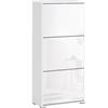 HOMCOM Mobiletto scarpiera con 3 ante e 3 scomparti per bevande, colore chiaro. 60L x 26I x 124H cm laccato bianco