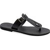 EMMANUELA handcrafted for you Emmanuela Sandali di punta spaccati a mano greco realizzati in pelle con cinturino a fibbia regolabile, scarpe estive piatte per le donne, sandali scorrevoli con dita aperte, coccodrillo nero, 41 EU