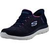 Skechers Summits Quick Getaway - Mocassini da Donna, Blu Navy/Rosa Acceso, 9 Wide