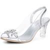 Allegra K Sandali da Donna con Tacco a Punta Aperta con Fiore e Strass Trasparenti, Argento, 36.5 EU