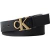 Calvin Klein Uomo Cintura Ck Buckle Pebble 4,0 cm con Fibbia con Monogramma, Nero (Black/Antique Brass), 115 cm