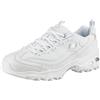 Skechers D'Lites - Fresh Start, Scarpe Donna, White Leather Mesh Silver Trim L, 38.5 EU