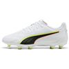 PUMA Scarpe da calcio unisex King 20 Play FG/AG, colore bianco-rosso acceso-giallo, taglia 38, Puma Bianco Incandescente Rosso Giallo Alert, 39 EU