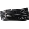 Calvin Klein Uomo Cintura Short Round Buckle Webbing 3,5 cm con Branding, Nero (Black/Antique Silver), 95 cm