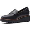 Clarks Womens Sharon Gracie Penny Loafer, Black Leather with Dark Tan Welt, 5.5 US
