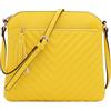 FashionPuzzle Chevron - Borsa a tracolla trapuntata media con nappe, Giallo, Taglia unica
