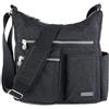 MHCNLL Borsa a tracolla con tasca antifurto RFID, borsa leggera da donna resistente all'acqua, nero, 11.5 x 4.8 x 12