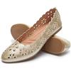 FRACORA Ballerine da Donna in Pelle PU Nera, comode, Punta Rotonda, Senza Lacci, con Occhielli Traspiranti, Oro, 39.5 EU