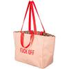 Fisura - Borsa mare "Out of the office", tote bag donna XXL in cotone reversibile a righe blu, shopper grande per spiaggia, viaggio o spesa, 36 x 31,5 cm (F*ck off, leopardo)