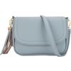 EVVE - Borsa a tracolla piccola da donna, alla moda con patta e nappina, in pelle vegana, Blu, Small