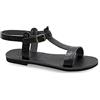 EMMANUELA handcrafted for you Emmanuela sandali in pelle piatta a mano greco con cintura a fibbia regolabile, scarpe estive con cinturino alla caviglia per signore, sandali a slingback con dita aperte, coccodrillo nero, 42 EU