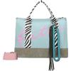 Fritzi aus Preussen Fritzi Tote Bag Limited Summer Zebra Safari Canvas Misto Cotone Donna Shopper Vegan Estate Città Spiaggia Bandoliera Removibile 14 x 39 x 29 cm, Turchese