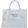 Replay Fw3849, Borsa Donna, X079 Bleach Denim + off White, Taglia Unica
