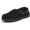 Dearfoams Men's Keaton Memory Foam Indoor Outdoor Moccasin with Wide Widths Slipper, Nero, 8/9 UK