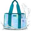 Case-Mate Emerald Blue Beach Tote - Iridescent Beach Bag with Phone Pouch for Women - Waterproof, Tip-Proof, Foldable & Washable - Tote Bag for Pool, Travel and Vacation - Large