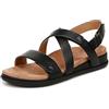 Vionic Women's Cypress Flat Sandal, Pelle nera, 5.5 UK Wide