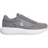 Calvin Klein Donna Sneakers Running Logo in Pelle, Grigio (Steeple Gray/Rose Shadow), 36