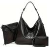 Ashioup Hobo Taschen fr Damen, weiches PU-Leder, lockere Schultertasche, Geldbrse mit Reiverschluss, Abito nero a tre pezzi, One Size, Contemporaneo