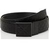 Calvin Klein Donna Cintura Round Engraved Ck Buckle 2,0 cm in Pelle, Nero (Ck Black/Antique Light Gold), 110 cm