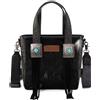 Montana West Wrangler - Borsa tote da donna in pelle bovina, con motivi incisi e frange in pelle, Nero Western, Large