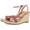 GIOSEPPO Sandali in Pelle Color Fucsia con Strappi con Gioielli E Zeppa Alta in Iuta per Donna MENFI