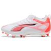Puma Ultra 5 Match Fg/AG Jr, Soccer Shoe Unisex - Bambini e Ragazzi, Puma White Puma Black Glowing Red, 28 EU