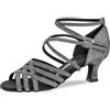 Diamant Donne Scarpe da Ballo Latino 108-036-519 - Broccato Nero-Argento - Stretto - 5 cm Latino [UK 9]