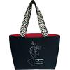 Hello-Bags. Borsa di tela premium da donna. Include cerniera esterna, tasca interna con cerniera e fodera in stoffa rossa. Confezione regalo. Colore: Écru/Nero. Misure: 50x30 cm.