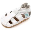 Dotty Fish Sandali in Pelle Barefoot, Suola Morbida - Bianco 2-3 anni