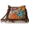 Anna by Anuschka Anuschka, borsa a tracolla in vera pelle dipinta a mano con patta e frange Donna, multicolore (Floral Paradise Tan), Taglia unica