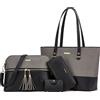 Lovematch La-a088-bk, Borsa da Donna, Grigio Scuro-Nero, Large
