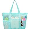 Tagitary Borsa da spiaggia in rete con cerniera grande borsa da spiaggia impermeabile a prova di sabbia con 8 tasche per giocattoli borsa da piscina accessori da spiaggia, Blu, Large