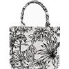 NCDUANSAN Borsa a mano di grande capacità, in lino e cotone, con ricamo floreale, stile retrò, squisita, stile doodle, alla moda, S, Width 7.9*Height 6.7*Thickness 4.5 inches