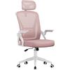 naspaluro Sedia da Ufficio,Con Braccioli Ribaltabili a 90°,Rivestimento in Rete Traspirante, Sedia Girevole a 360° Con Funzione Swing (Con poggiatesta, Rosa)
