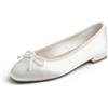 Feversole Women's Square Toe Fashion Flat,Punta Quadrata Tacco Basso Slip On Flats in Raso di Seta Bianco 39 EU