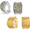 Bling Jewelry Orecchini A Clip A Mezza Cerchio Concavo Largo A Due Toni In Stile Bali Per Orecchie Non Forate In Ottone Placcato Oro Nero E Argento