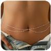 WATEFOER Catena da Vita in Oro per Donna, Catena da Pancia Stratificata in Oro 18K con Zirconi Regolabile Impermeabile Sexy Bikini Catene, Catene da Corpo Estive Accessori da Spiaggia Moda (A-Argento)