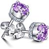 Bellitia Jewelry Argento Sterling 925 Orecchini a Bottone Lobo da Donna Ragazza con Diamante Simulato, Orecchini Ipoallergenici con Zirconia Bianca/Viola, 7MM