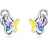 AOBOCO Orecchini a forma di farfalla, in argento Sterling 925, per ragazze e bambini, Klein, Cristallo, cristallo