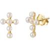 HeyMeili Orecchini Croce Donna Argento 925 a Bottone, Orecchini a Lobo con Perla d'Acqua Dolce per Donne Ragazze