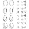 JSTHHTT 12 Pcs Orecchini Donna, Set Orecchini Acciaio Inossidabile, Orecchini Anallergici Donna, Helix Piercing Argento, Orecchini Acciaio Chirurgico Piercing Orecchio, Multi Piercings