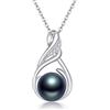 POPLYKE Collana di perle nere in argento Sterling 925 con ciondolo Phoenix da donna con perle d'acqua dolce per la festa della mamma, Argento sterling, Perla