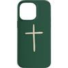 Tiny Meaning Studio Custodia per iPhone 14 Pro Max Fede minimalista disegnata a mano della croce cristiana verde della foresta