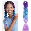 Benehair Extension in trecce di capelli sintetici Ombre Jumbo, confezione di trecce, extension per capelli intrecciati, per donna, ragazza, colore viola scuro/blu/lilla chiaro, 60 cm