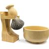 Kikc Set di pennelli da barba, pennello da barba in tasso puro e ciotola in bambù con supporto da barba 2 in 1, kit completo da barba da uomo, manico in bambù ecologico, ciotola per schiuma e supporto