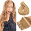 WuvuSnm Extension con clip, in capelli veri, lisci, invisibili, #27, biondo miele, 120 g, 7 pezzi per confezione, da donna, 30,5 cm
